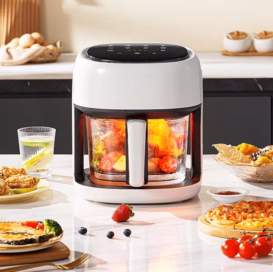 Friteuse à Air de grande capacité 8L 6L, avec couvercle Visible, écran tactile, réservation et décongélation, multifonctionnelle, Non